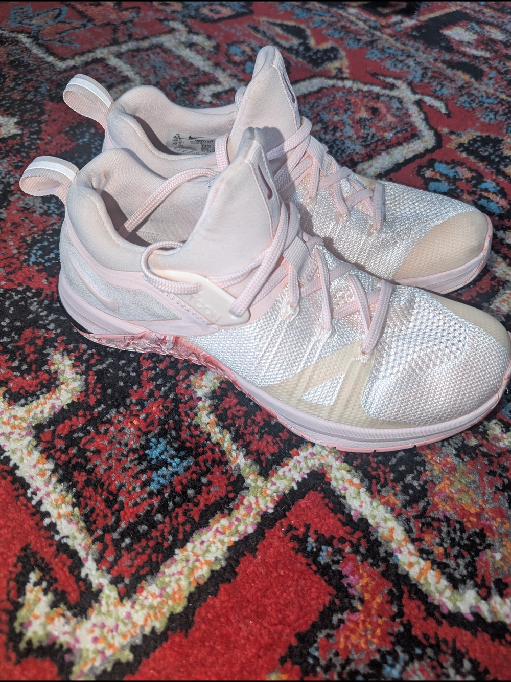 Nike Women's Pale Pink and White Knit Training Sneakers